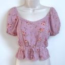 belle du jour  Pink Floral Crop Top Pullover Shirt Blouse XS V Neck Stretchy Photo 4