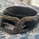 Embossed Double Buckle Western Belt Black Photo 2