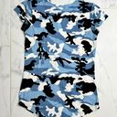 Poof Women's  NY Blue Camo Stretch Super Soft Crew Neck Top SMALL Photo 1