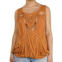 Free People  Burnt Orange Bohemian Cut Out Embellished Sleeveless Top Small Photo 1