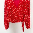 Jason Wu J  Floral Print Long Sleeve Wrap Blouse Fiery Red Daisy Size M A395376 Photo 2