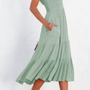 Tiered Smocked Midi Dress Green Size L Photo 2