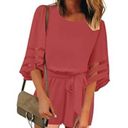 None Women Casual Short Sleeves Self-Tie Belted Short Romper Jumpsuits Size Large Photo 1