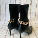 Shoedazzle Black Point Toe Bootie Stilleto Heels w/ Gold Chain NWT Size 8 Photo 3