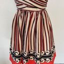 Anna Sui Beige Striped V-Neck Off The Shoulder Silk Dress Photo 2