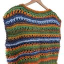 Women’s blue orange green stripe handmade crochet knit sleeveless v neck sweater Size L Photo 4