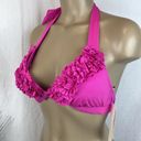 Kenneth Cole  Hot Pink Ruffle Padded Swim Bikini Bathing Suit Top NEW M Photo 2