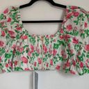 Hill House NWT  Home Puff Sleeve Floral Bow Crop Top in White/Pink Photo 3