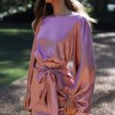 Petal and Pup  Opal Mauve Purple Satin Long Balloon Sleeve Wrap Mini Dress 10 Photo 7