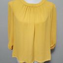 Ny&co 7th Ave NY& Yellow Ruched Crew Neck Button Back ¾ Sleeve Blouse Size Medium Photo 0