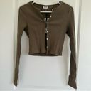 Noisy May Cortina Rib Crop Long Sleeve Cotton Cardigan Small OLIVE  NWT Photo 2