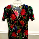 ZARA Women’s  Long Black Red Floral Velvet Short Sleeve Dress Size Medium Photo 6