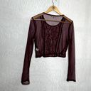 Self Esteem Maroon Lace Mesh Long Sleeve Crop Top Photo 4