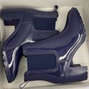 London Fog  blue glossy patent leather heeled rain boots women Size 9 Photo 6