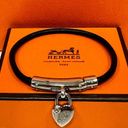 Hermès Black Viviride Fantasy Leather Bangle Heart Cadena Silver Hardware Bracelet Photo 1