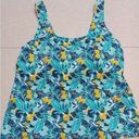 L.L.Bean  Tankini Swim Top Sz16 Blue Yellow Floral Size Tag Remove Use Measurement Photo 0