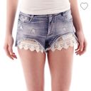 Vanilla Star Jeans 𝅺CROCHET trim high waisted jean shorts Jr size 3 Photo 60