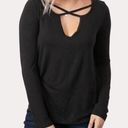 Z Supply  Key Hole Criss Cross Heart Knit Top Blouse Black S Photo 0