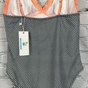 Beachsissi  One-Piece Swimsuit Peach Ruffled Black & White Stripes S (4-6) NWT Photo 8