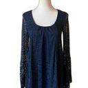 Sequin Hearts XS Blue Lace Long Sleeve Tunic Top with Bell Sleeve Photo 0