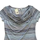 Max Studio  Blue White Stripe Short Sleeve Draped Neck Shirt Top Medium NEW Photo 6