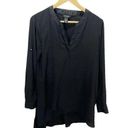 White House | Black Market  Black High-Low Tunic Asymmetrical Hem Roll Tab Sleeve 8 Photo 0