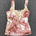 Y2k vintage cami top paisley print white brown pink boho beaded large Multiple Photo 0