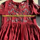 Umgee  Women's Tunic Dress Red Floral Embroidered Boho Cottage Bell Sleeve Large Photo 7