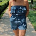 Blue Rain Strapless Jean Romper  Photo 0