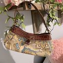 Liz Claiborne  Purse Small Alligator Look Strap Floral Brown Gold Shoulder Bag Photo 0