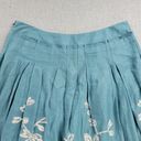 Talbots  Skirt Size 4 Blue Linen Floral Embroidered A-Line Pleated Cottagecore Photo 1