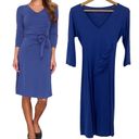 Kuhl  Organic Cotton Jersey Knit Salza Dress Ruched Bodice Tie Belt V Neck Blue S Photo 1