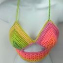 Handmade  peek-a-boo crochet rainbow neon halter top crop open knit Photo 7