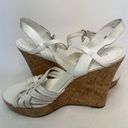 Guess Women's  Wedge White Sandals Cork Heel Strappy Woven Shoes 8.5 Logo Charm Photo 5