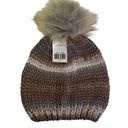 NWT Copper Metallic Striped With Faux Fur Pom Pom Beanie Photo 0