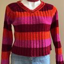 Energie Sweater Stripes Bright Red,Pink, & Orange V Neck SZ M Great Cond Photo 0