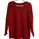 Adrienne Vittadini  Red Decorative Sleeve Pullover Sweater Photo 0