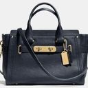 Coach  Pebbled Leather Swagger 27 Navy Blue Gold Satchel Top Handle Purse Bag Photo 0