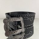 Western Edgy Cowgirl Black Leather Studded Embossed Thick Band Plus Size Belt Photo 2