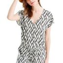 J.Crew  Linen Blend Short Sleeve Romper w/ pockets in Black White Ikat Print, XS Photo 15