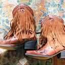 Dingo  Brown Leather Cassidy Cowboy Western Fringed Braided Wood Beads Boots 8 Photo 6