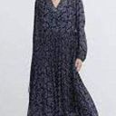 Uniqlo Uniqulo Printed Chiffon Pleated Long Sleeve Dress Womens Size Large Blue NWT NEW Photo 0