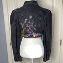 SheIn  Splatter Paint Puff Sleeve Cropped Denim Jacket (Washed Black) - 6 Photo 3