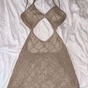 Tan Crochet Knit Mini Dress Bikini Coverup Size M Photo 0