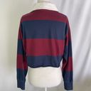 American Eagle New  Throwback Rugby Stripe Cropped Polo Shirt Maroon Navy Size XS Photo 8