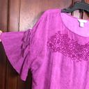 Christopher & Banks  Magenta Embroidered Short Ruffle Sleeve Blouse L Photo 2