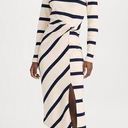 Tanya Taylor  Cream Navy Heavyweight Knit Twisted Knot Front Striped Dress L Photo 0