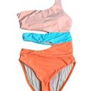 PilyQ NWT  OMN One Shoulder Cutout One Piece Swimsuit Colorblock Small Photo 0