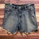 Silver Jeans  Denim Long Fit High Rise Fray Hem Distressed Blue Jean Shorts 31 Photo 0