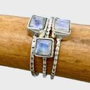 Sterling Silver Rainbow Moonstone Stacker Ring Trio - Sz 6 Photo 1